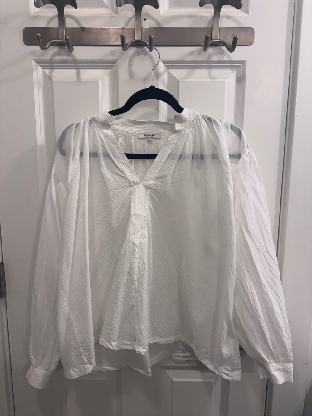 Madewell White Smocked Yoke Blouse